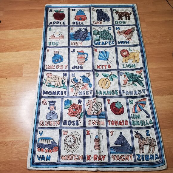 Folk Art Hand Made Alphabet Tapestry Nursery School Wall Hanging 29" X 47" - Picture 2 of 11